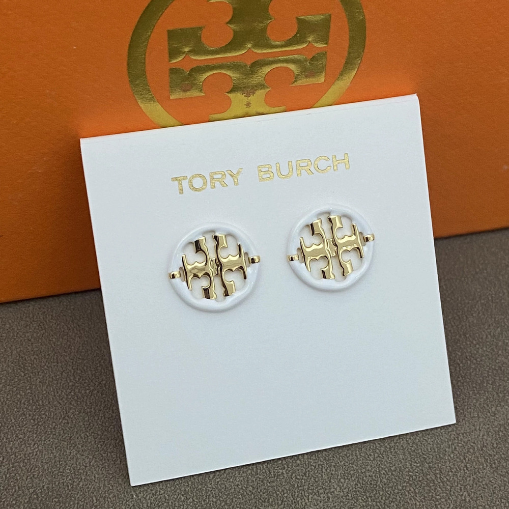 Tory Burch Green Enamel Hollow Round Stud Earrings - Picture 3 of 9